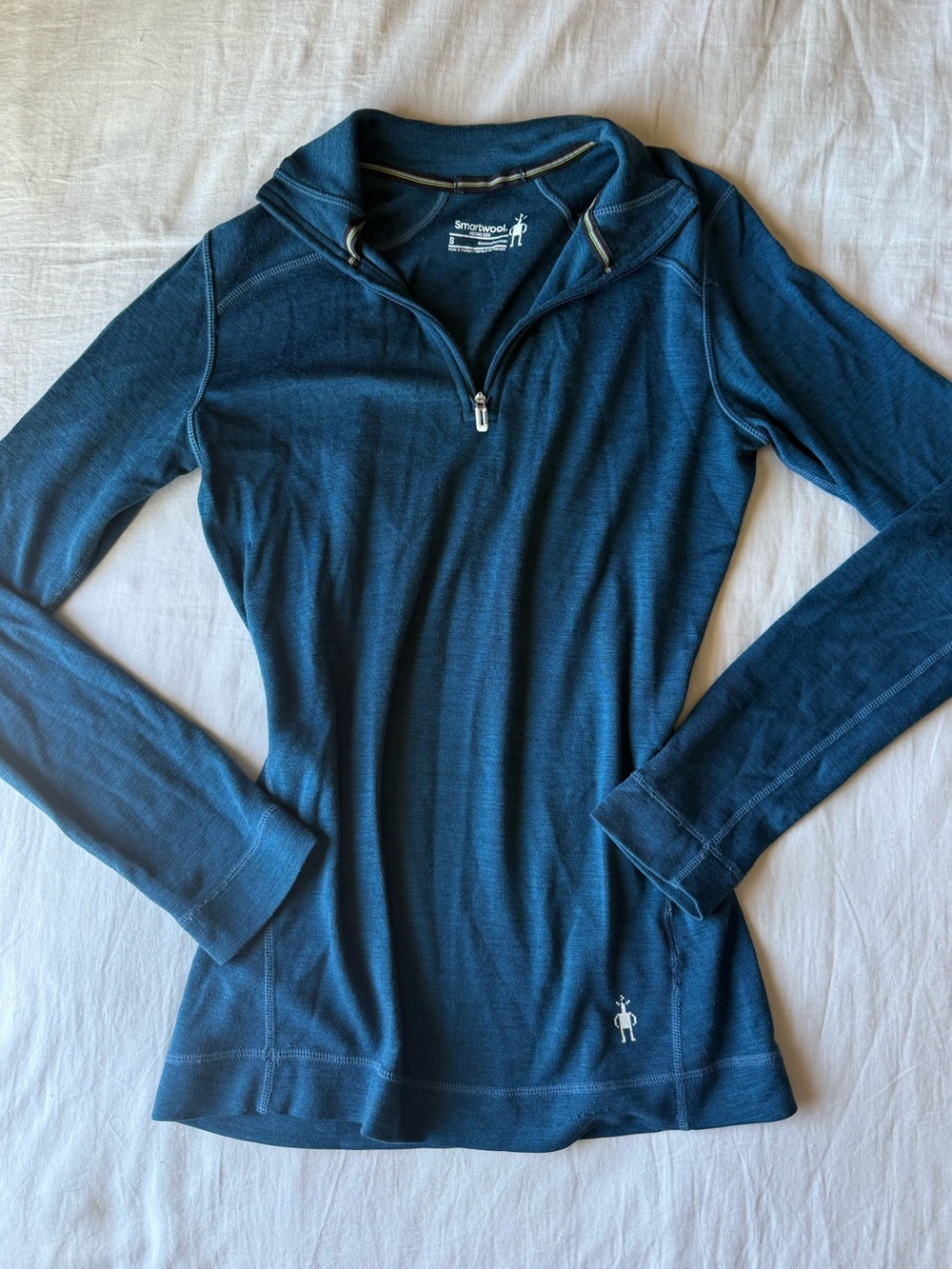 Smartwool Women's Teal Blue 1/4 Zip Merino Base Layer Top